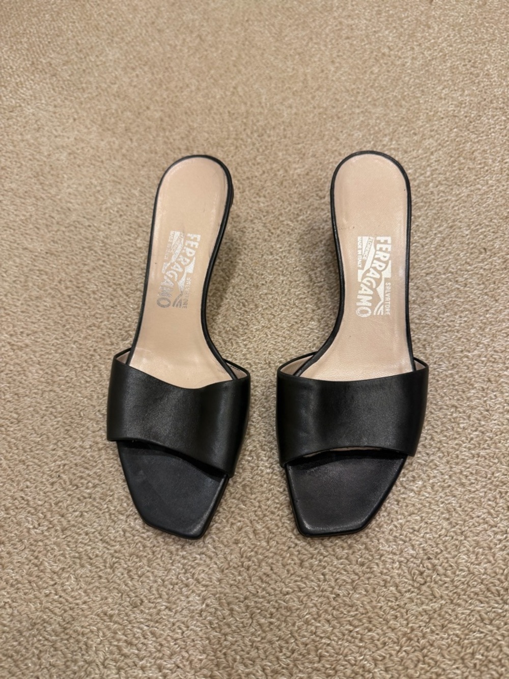 Salvatore Ferragamo Black Leather Slip-On Mules